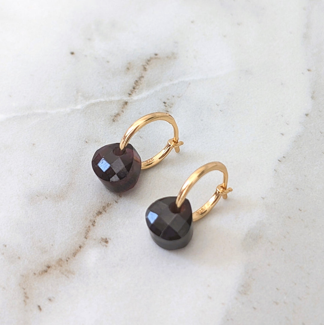 gold garnet January birthstone gemstone earrings