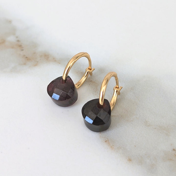 gold garnet January birthstone gemstone earrings