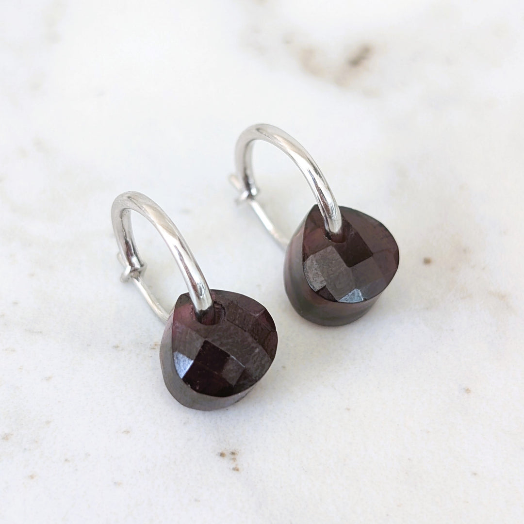 silver garnet January birthstone teardrop charm earrings 