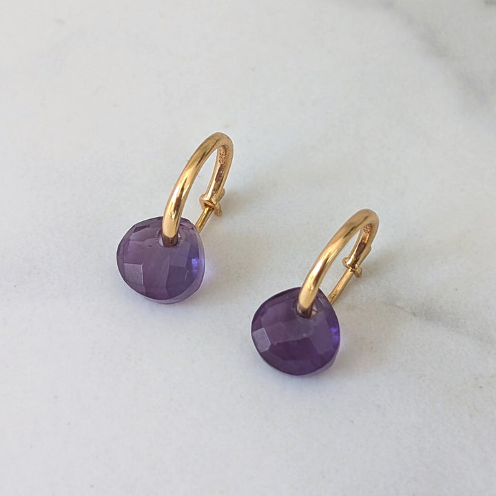 gold amethyst February birthstone earrings