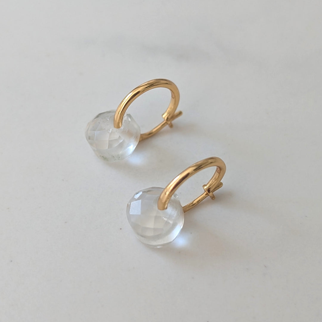 gold clear quartz April birthstone earrings