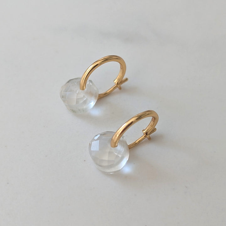 gold clear quartz April birthstone earrings