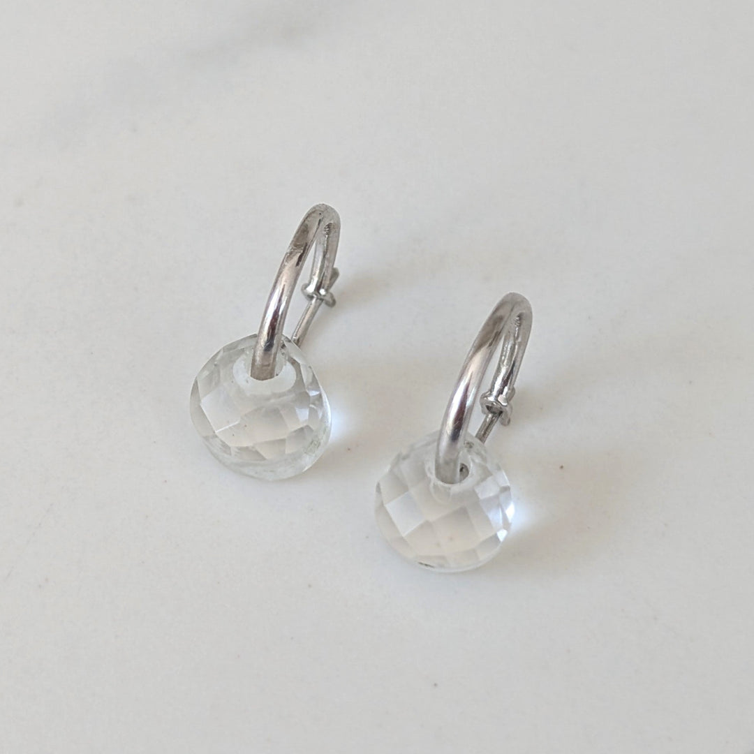silver clear quartz April birthstone earrings