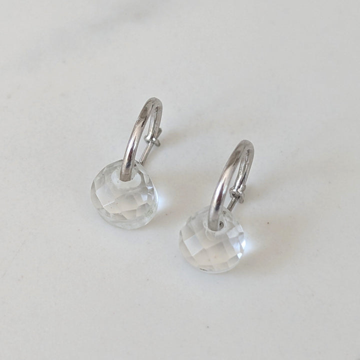 silver clear quartz April birthstone earrings