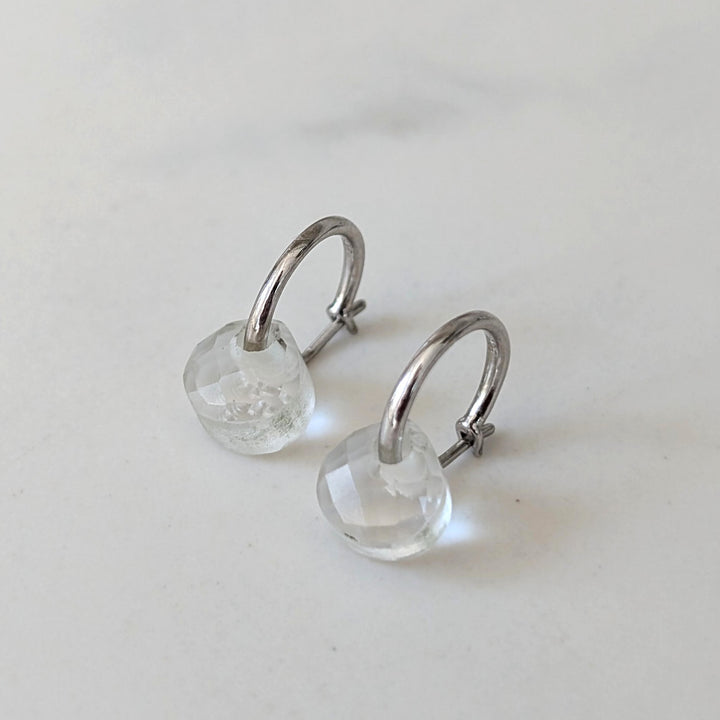 silver clear quartz April birthstone earrings