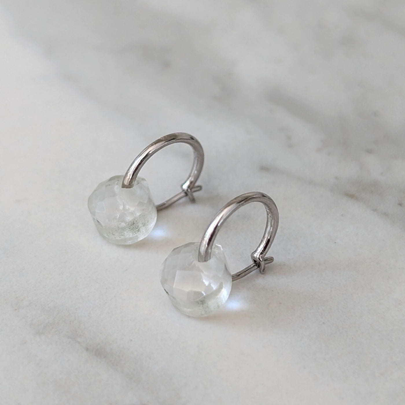 silver clear quartz April birthstone earrings