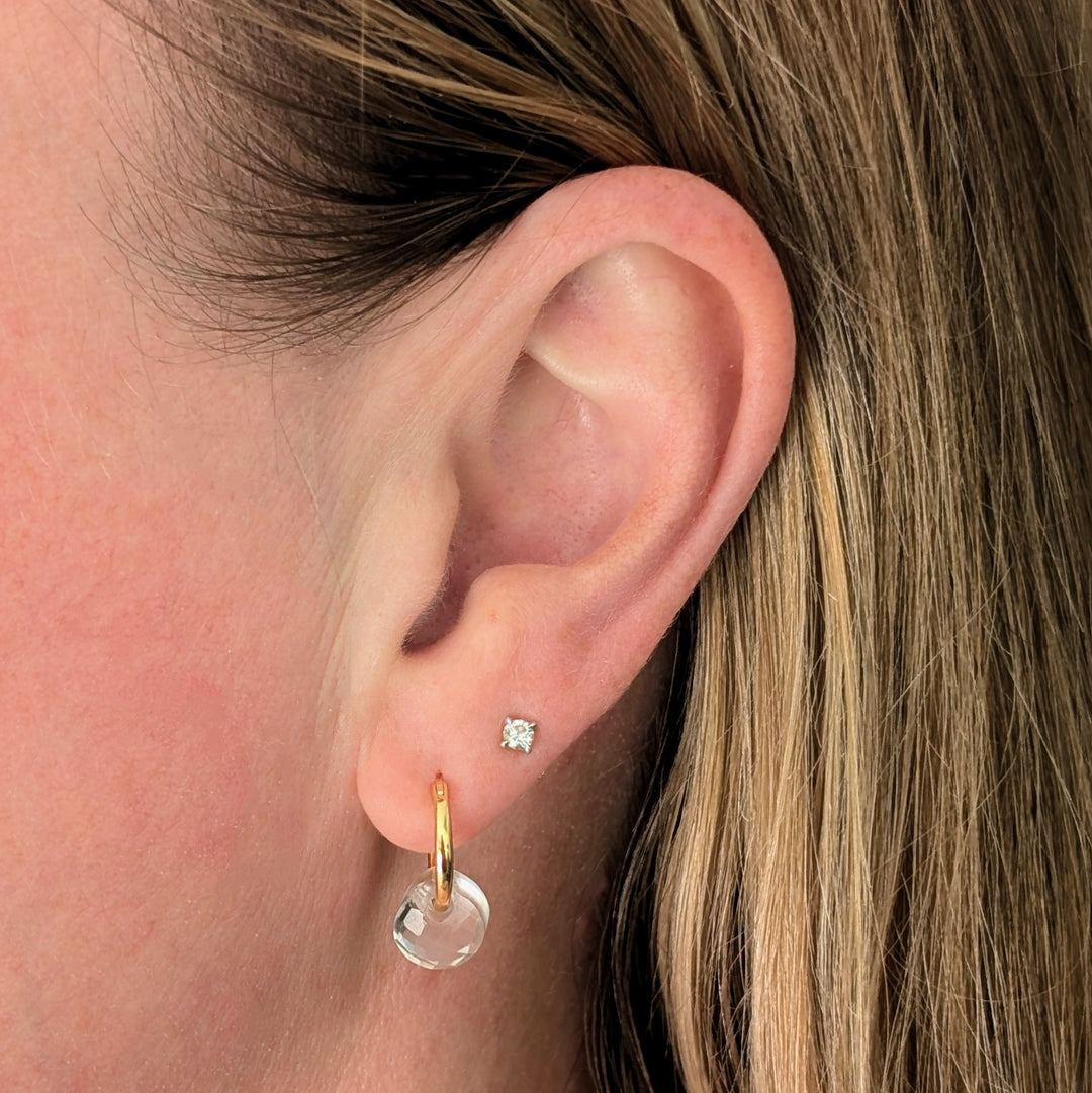 gold clear quartz April birthstone earrings