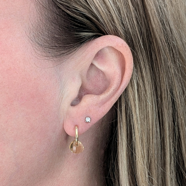 Gold hoop earrings with citrine November birthstone faceted teardrop gemstone charms