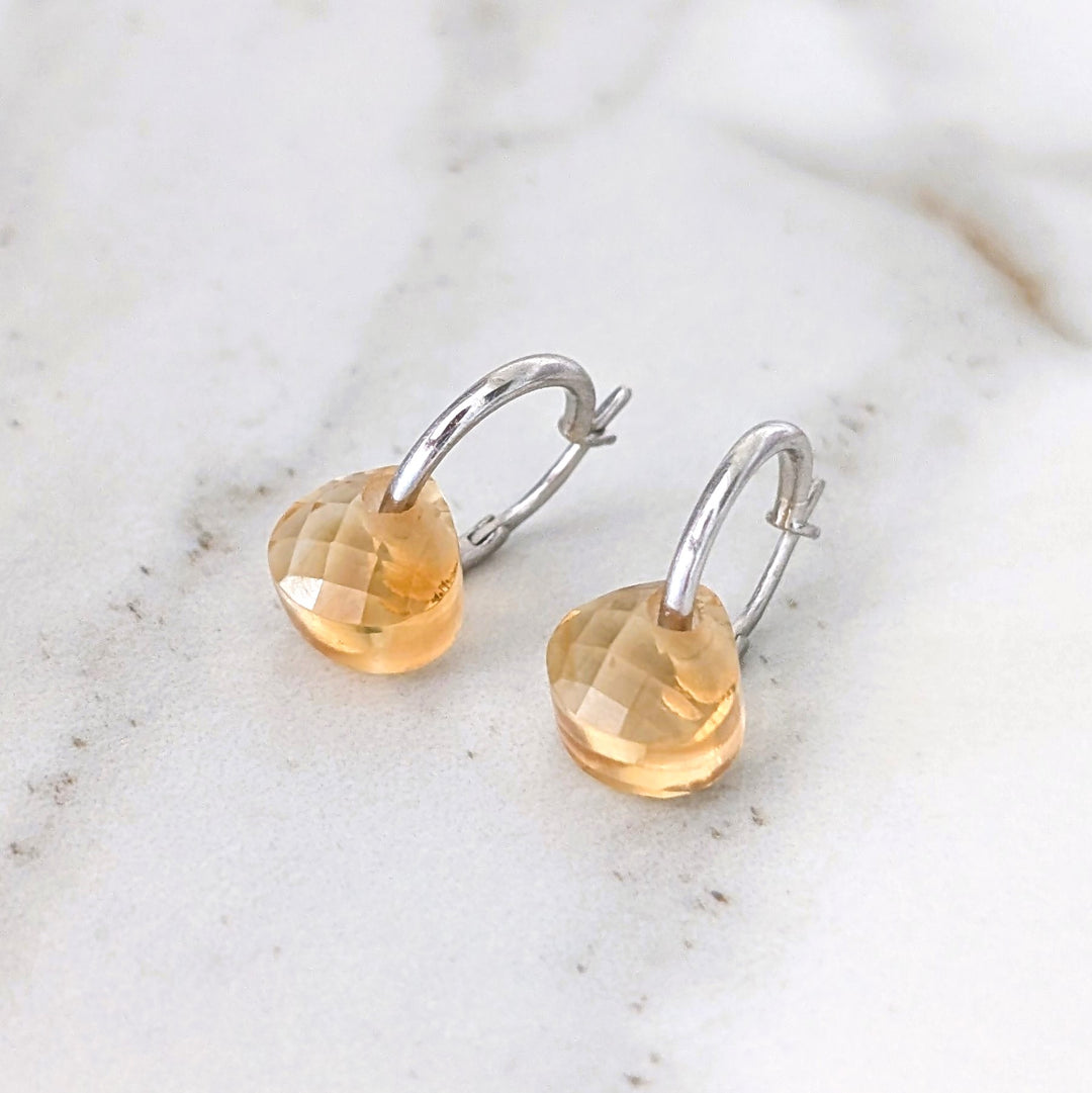 Pair of citrine November birthstone teardrop earrings 