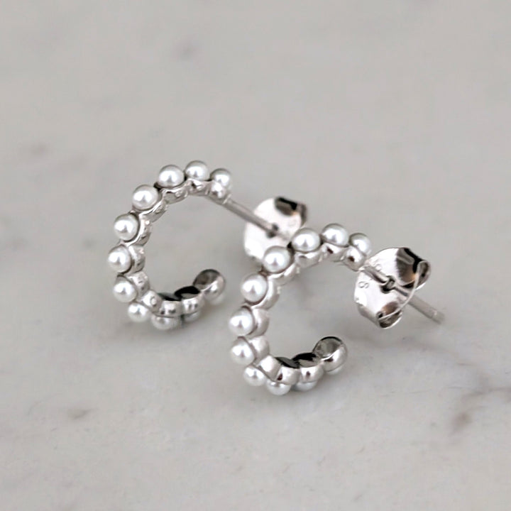 sterling silver pearl hoop earrings
