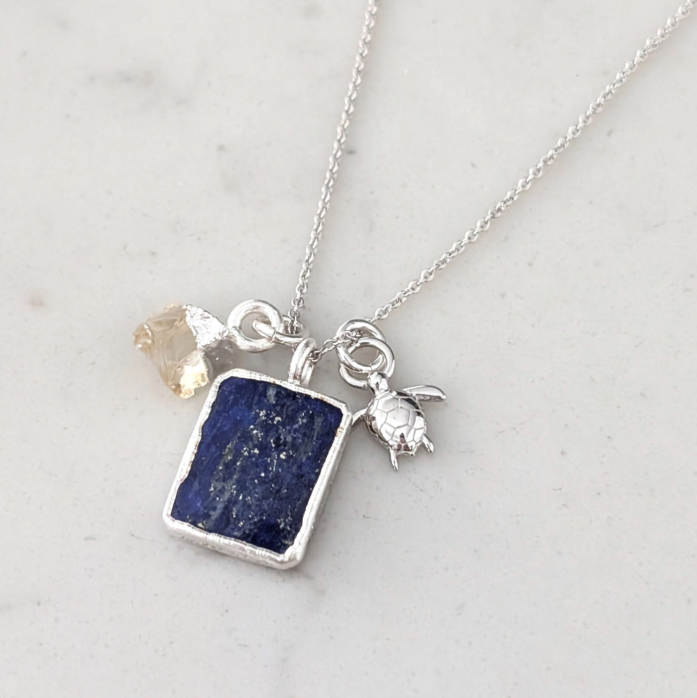 sterling silver lapis lazuli and citrine pendant necklace