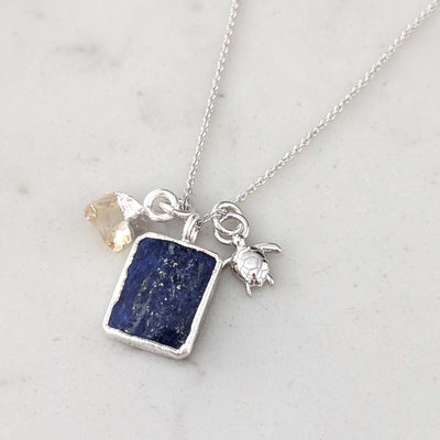 sterling silver lapis lazuli and citrine pendant necklace