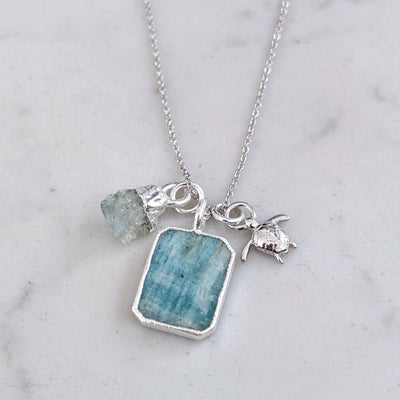 The Trio Amazonite, Aquamarine and Charm Necklace