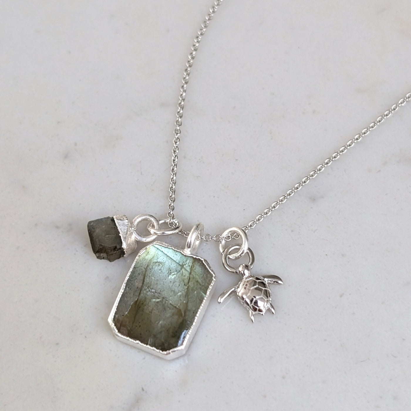The Trio Labradorite and Charm Necklace