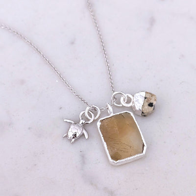 silver citrine and dalmatian jasper gemstone pendant necklace