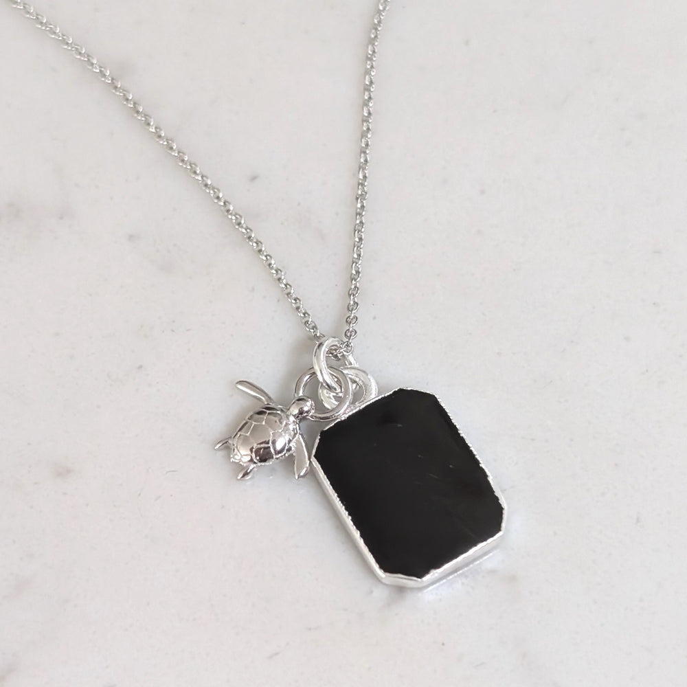 silver black tourmaline and citrine pendant necklace 