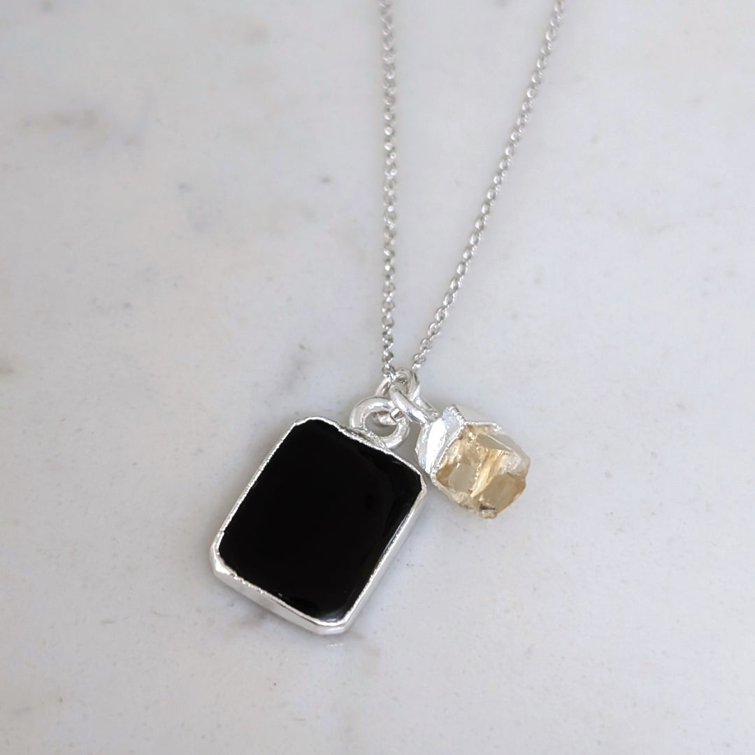 silver black tourmaline and citrine pendant necklace 