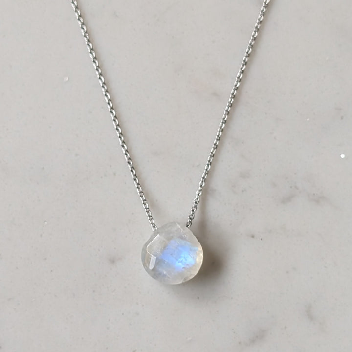 silver moonstone June birthstone necklace