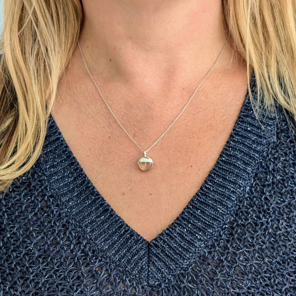 silver clear quartz April birthstone pendant necklace 