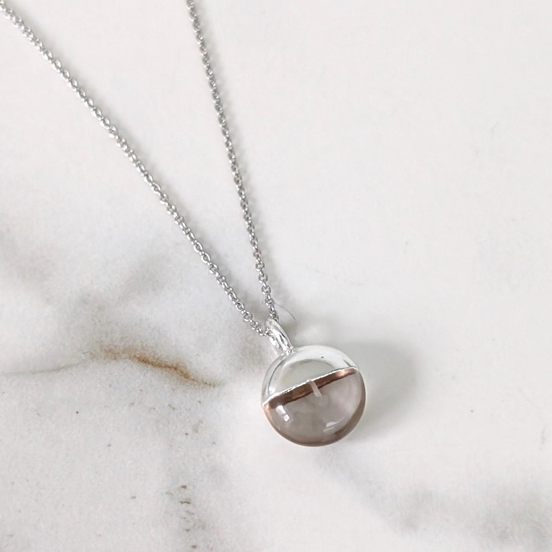 silver clear quartz April birthstone pendant necklace 