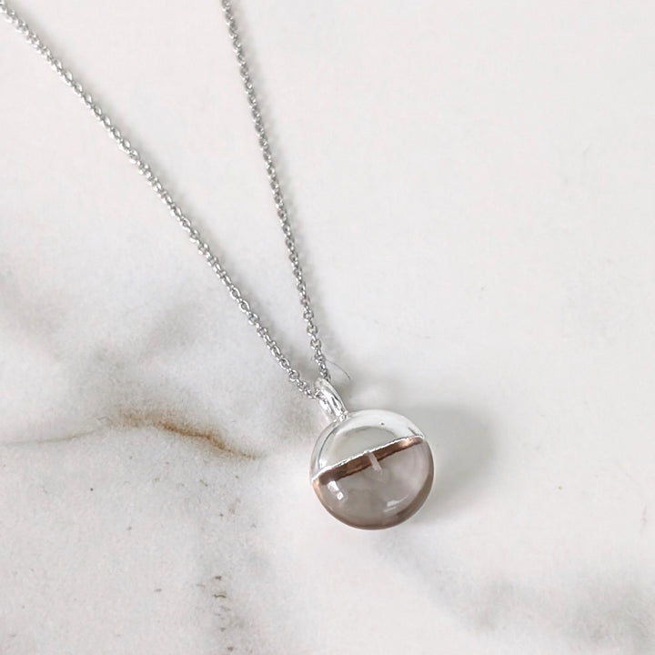 silver clear quartz April birthstone pendant necklace 