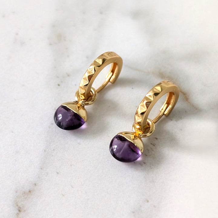 gold amethyst February birthstone earrings