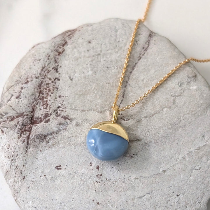 blue opal October birthstone pendant necklace 