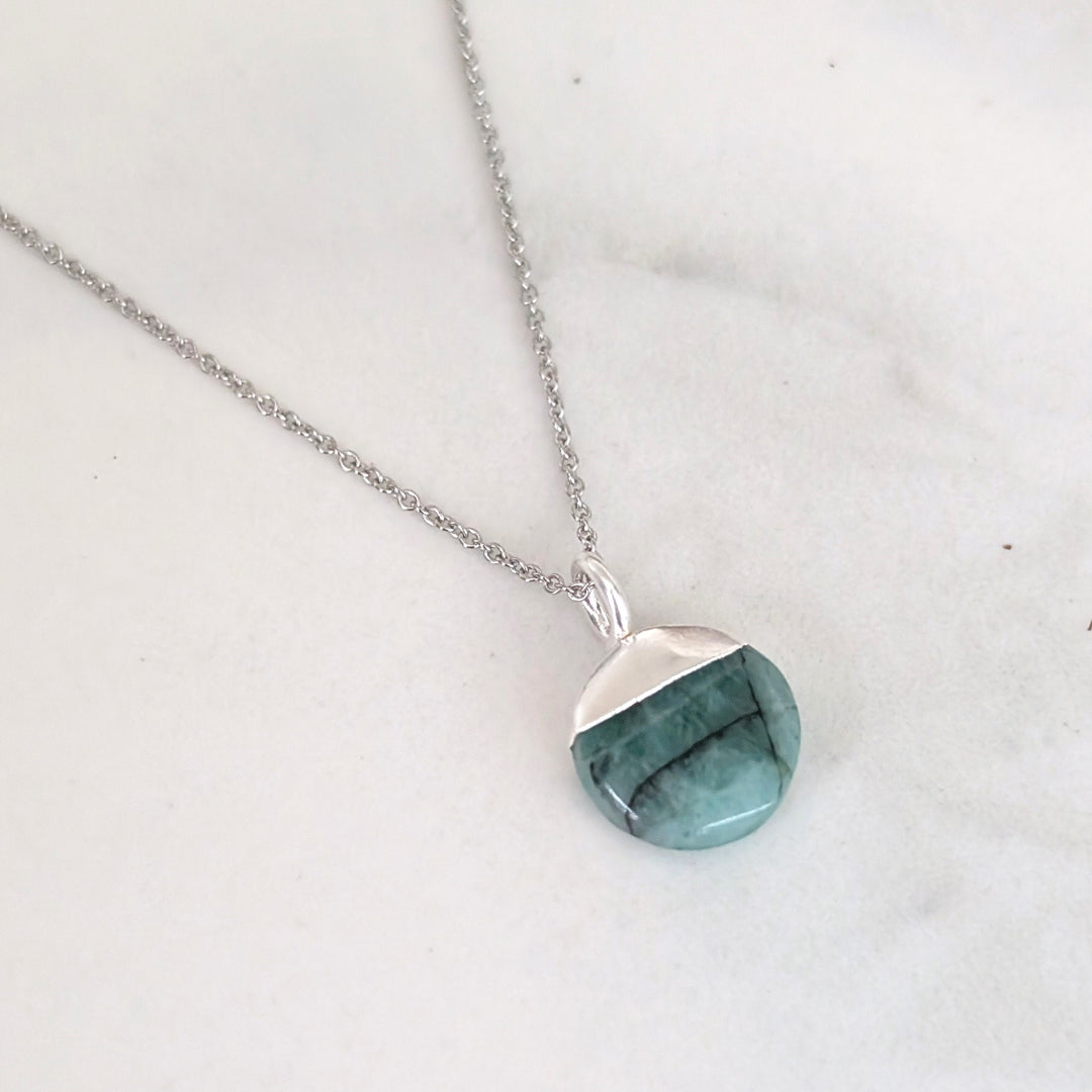 silver emerald May birthstone necklace