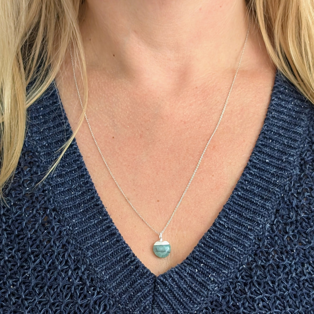 silver emerald May birthstone necklace