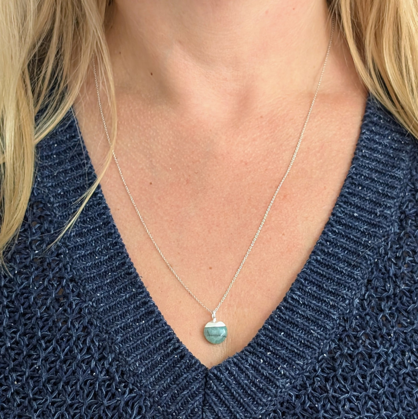 silver emerald May birthstone necklace