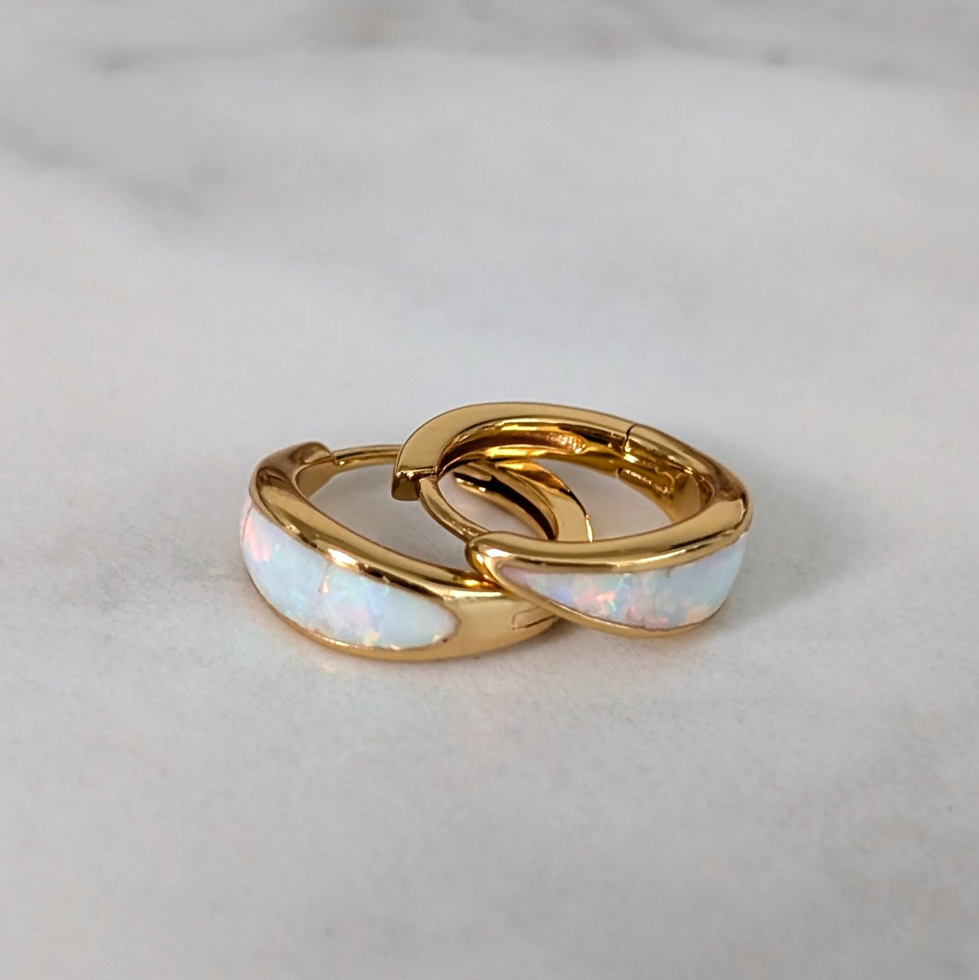 gold opal crescent hoop earrings