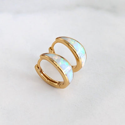 gold opal crescent hoop earrings