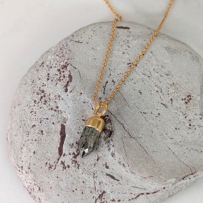 gold pyrite spike pendant necklace 
