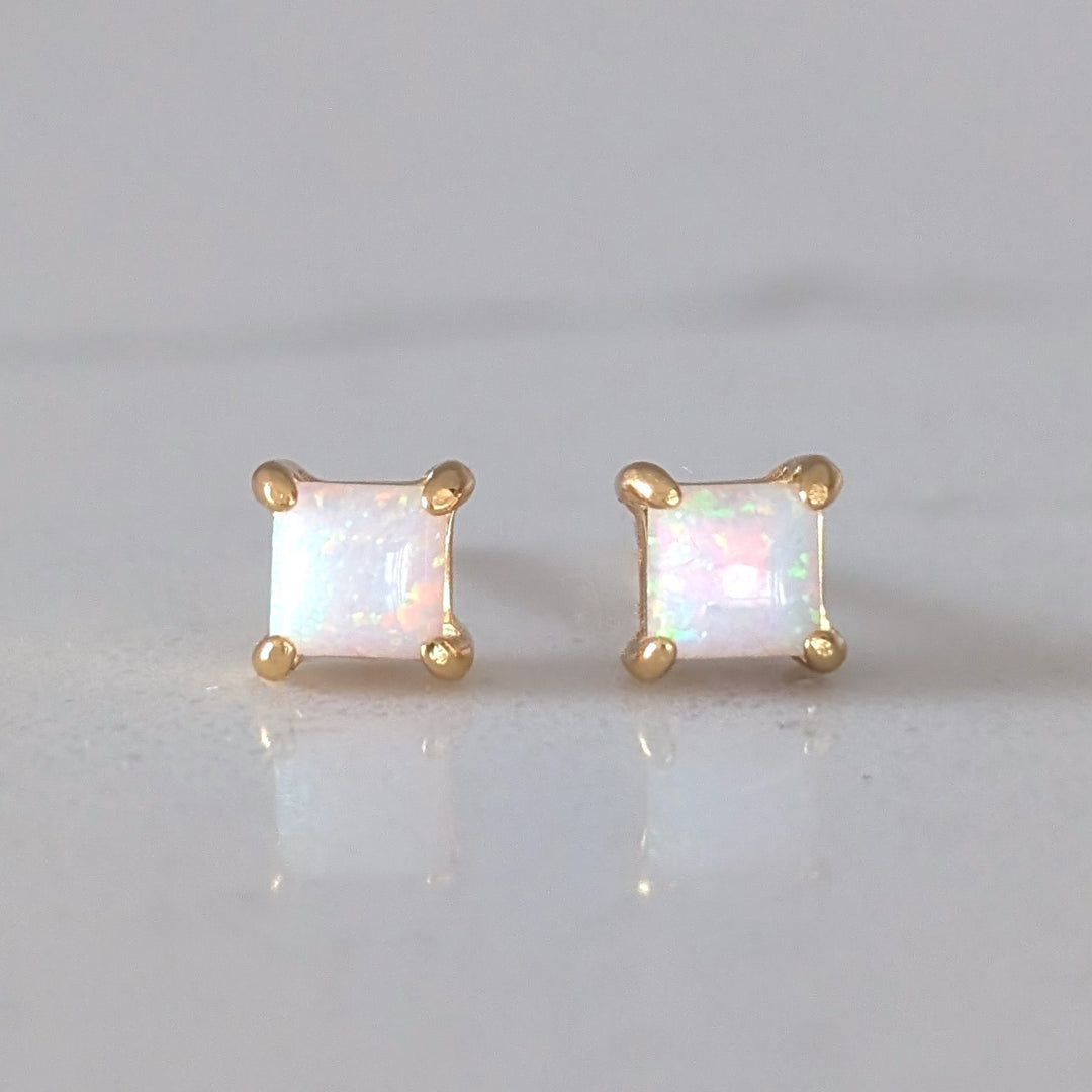 gold opal square stud earrings