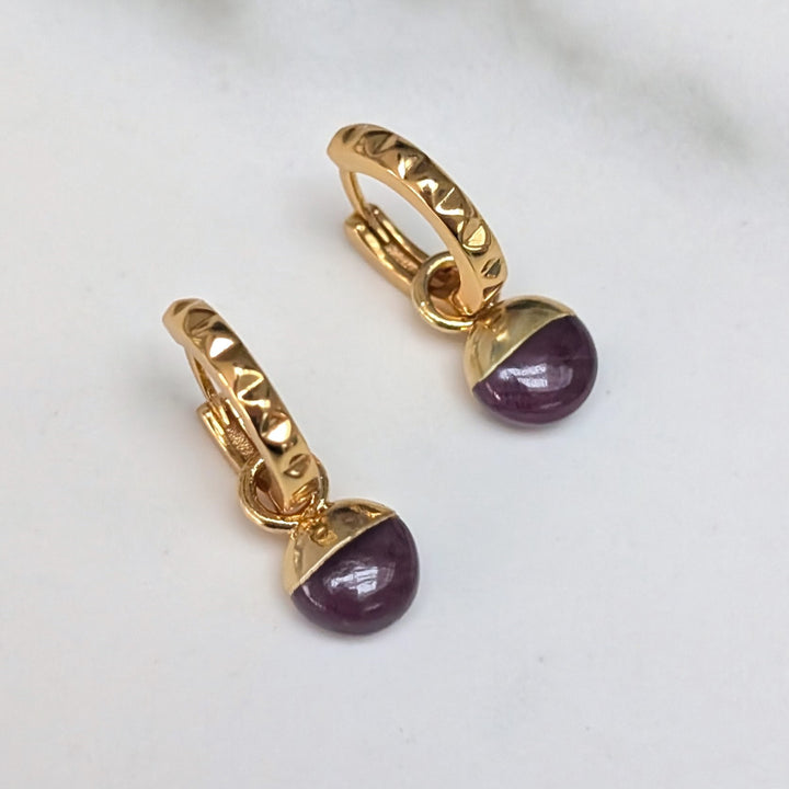 gold plated sterling silver ruby July birthstone earrings