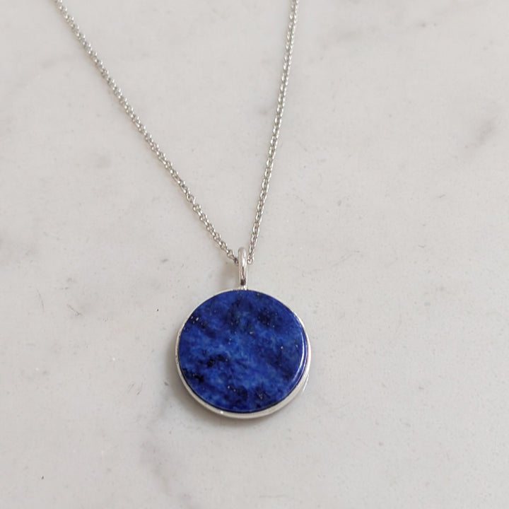 sterling silver lapis lazuli circular pendant necklace
