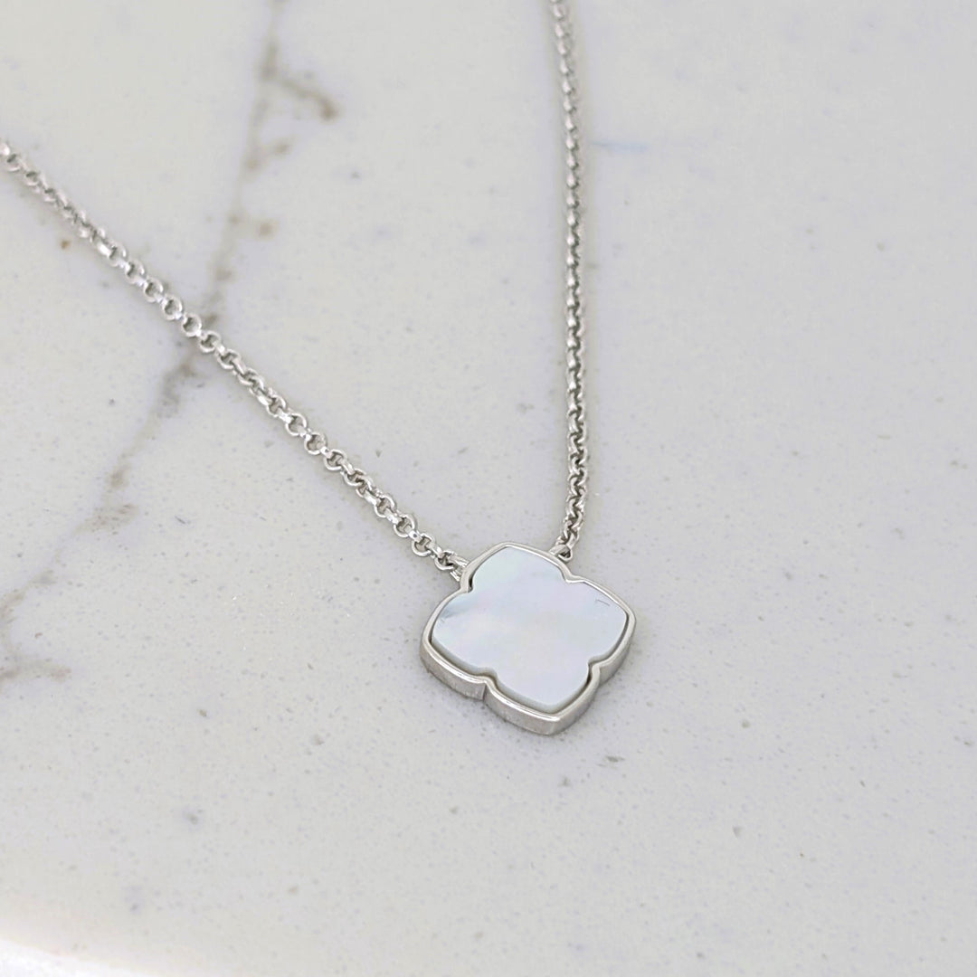 sterling silver mother of pearl clover necklace