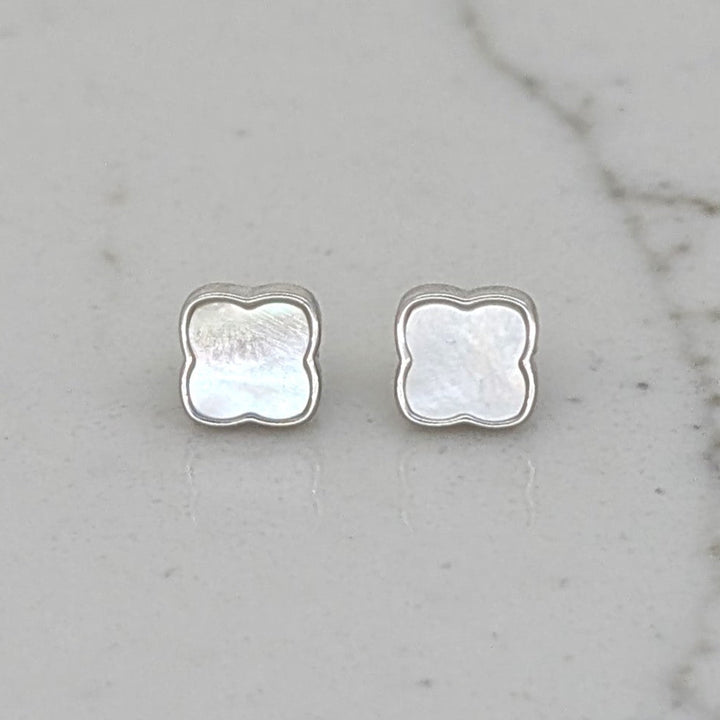 sterling silver mother of pearl clover stud earrings 