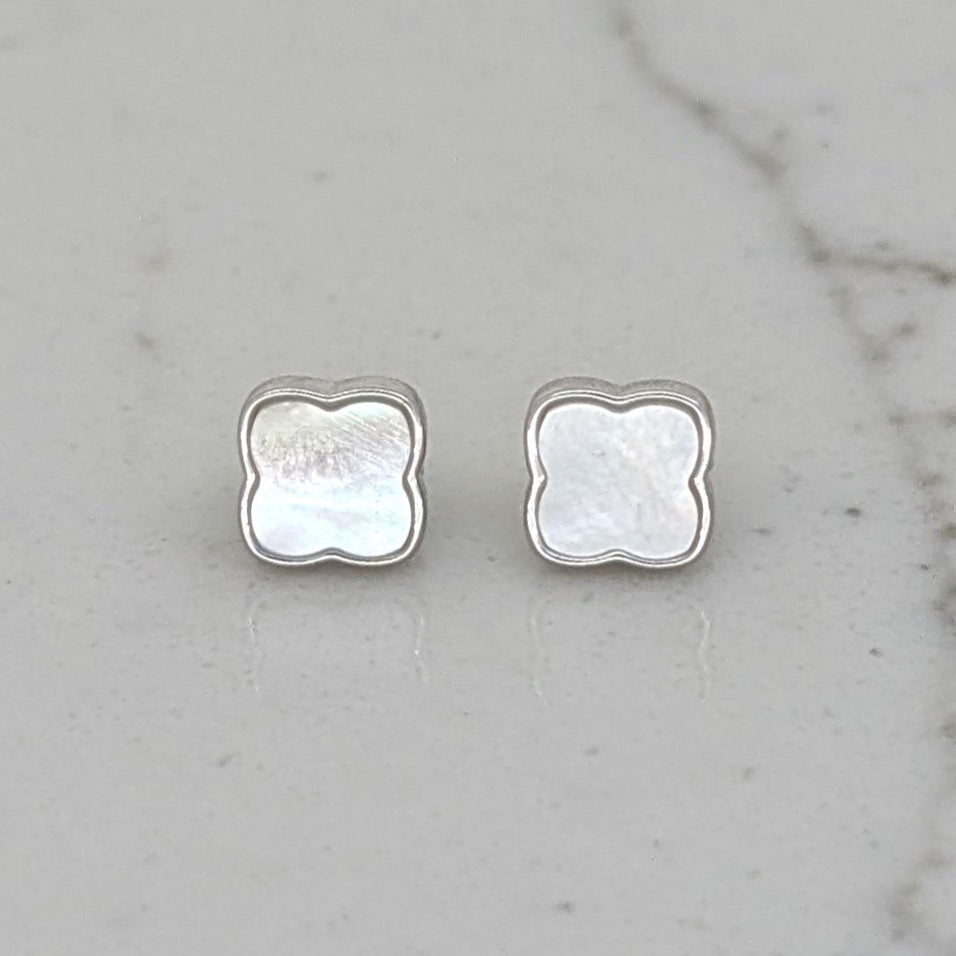 sterling silver mother of pearl clover stud earrings 