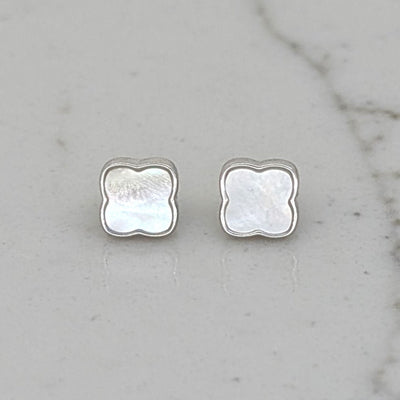 sterling silver mother of pearl clover stud earrings 