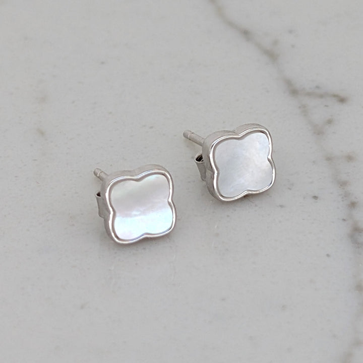 sterling silver mother of pearl clover stud earrings 