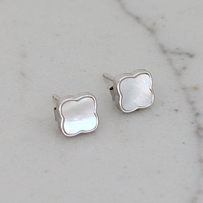 sterling silver mother of pearl clover stud earrings 