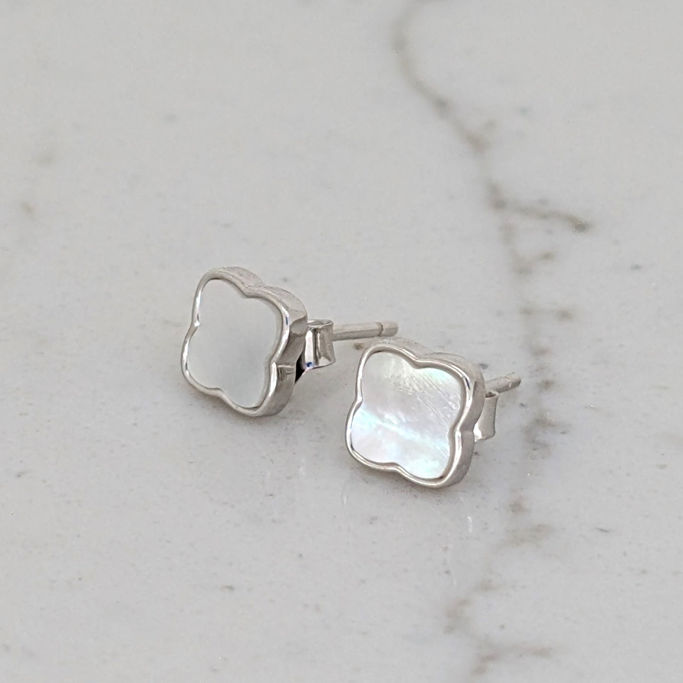 sterling silver mother of pearl clover stud earrings 