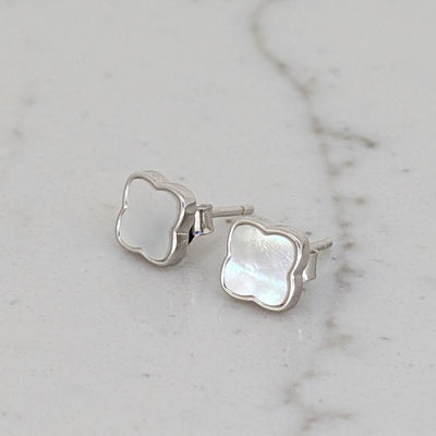 sterling silver mother of pearl clover stud earrings 