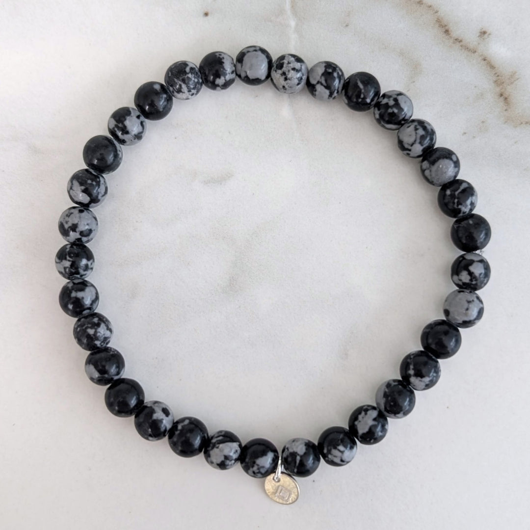 men's snowflake obsidian gemstone bracelet