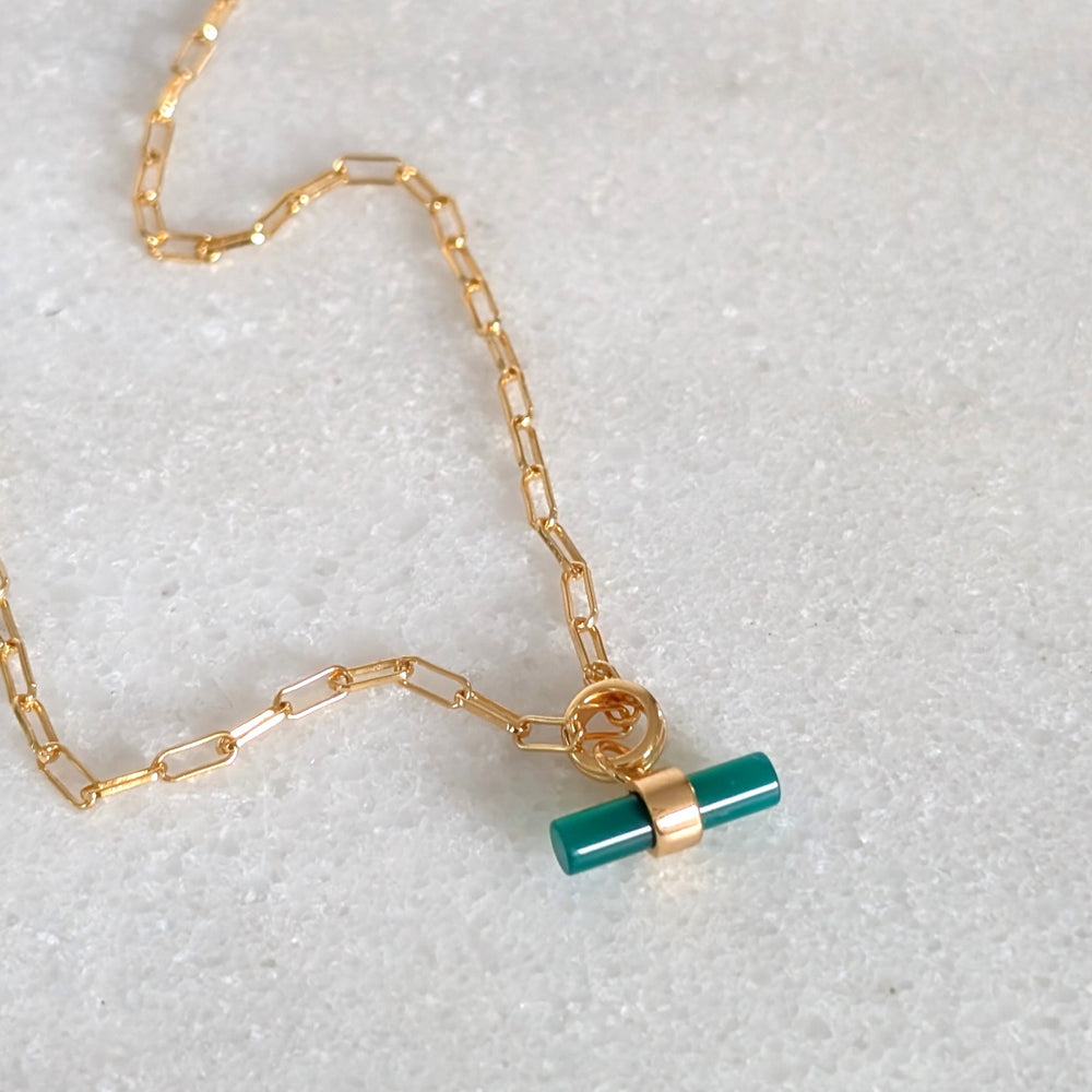 gold green onyx t-bar necklace 