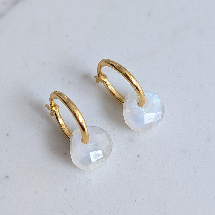 gold teardrop moonstone June birthstone earrings 