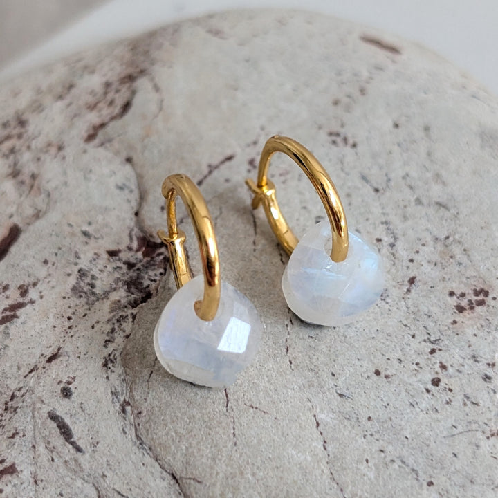 gold teardrop moonstone June birthstone earrings 