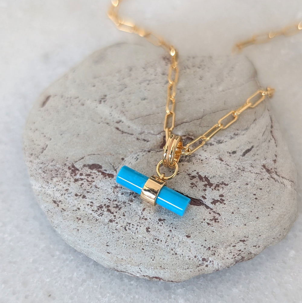 gold plated sterling silver turquoise t-bar necklace