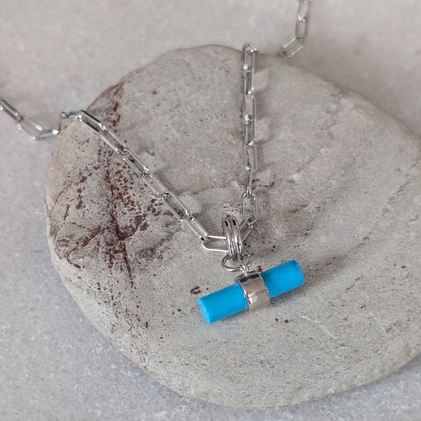 sterling silver turquoise t-bar necklace